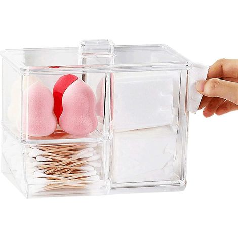 Boîte de rangement pour maquillage avec distributeur de cotons-tiges 2024, porte-boules de coton et porte-tampons. (1/5)