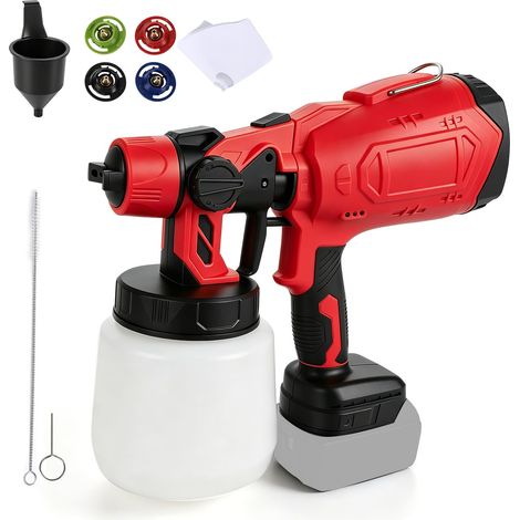 Pulvérisateur de peinture sans fil compatible avec 18 V, pistolet électrique HVLP avec 4 buses en cuivre et 3 motifs pour murs de clôture, bricolage, peinture de maison (1/5)