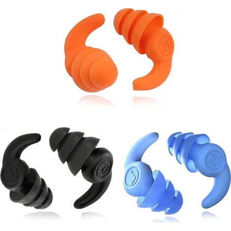 3 paires Bouchons d'oreilles de natation, étanches et réutilisables en silicone souple, pour adultes, usage piscine/plongée avec tuba (1/4)