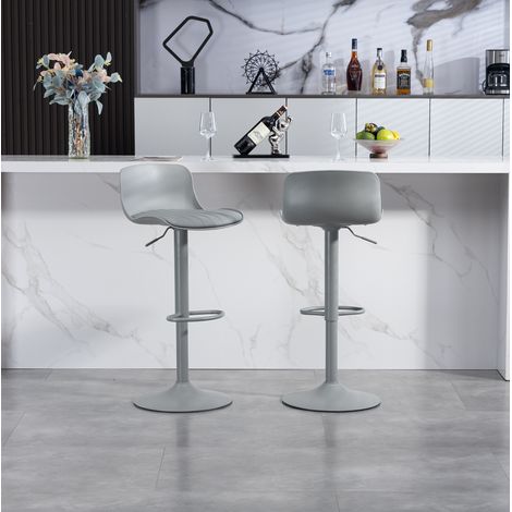 Set di 2 sgabelli da bar girevoli 360° in metallo ed ecopelle, regolabili in altezza, con schienale e poggiapiedi, grigio (1/5)