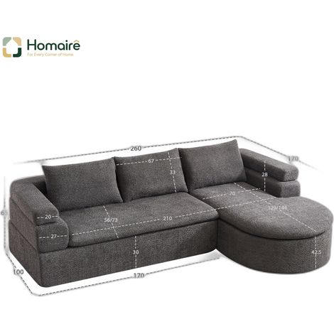 Ecksofa aus grauem Samt 200 x 150 cm HOMAIRE (1/5)