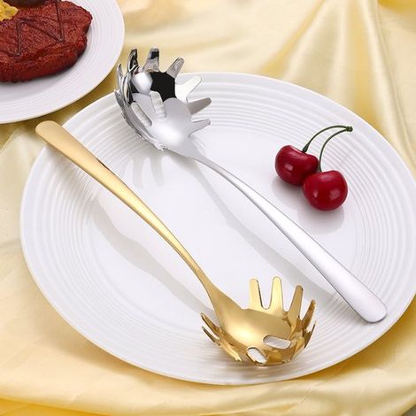 Cuchara para pasta de acero inoxidable, Colador para fondue, Fácil de usar, Ligera, Antiadherente, Cucharas para pasta, Acero inoxidable, Dorado (1/5)