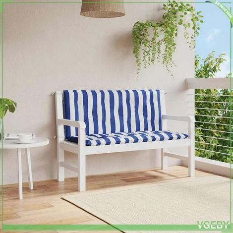 361690 Coussins de banc de jardin lot de 2 rayures bleues et blanches (1/5)