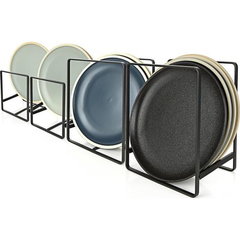 Lot de 4 Supports Assiettes, Grand Egouttoirs en Métal Rangement Assiette pour Armoires de Cuisine, Plaques de Rangement, Vaisselle et Couvercles de Casseroles (1/5)