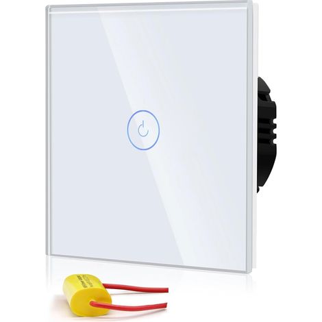Interrupteur Connecté Sans Neutre WIFI, Interrupteur Tactile Connecté WIFI 2.4G,Interrupteur Mural avec Panneau en Verre, Compatible avec Tuya, 1 Gang 1 Voie Blanc 86mm (1/5)
