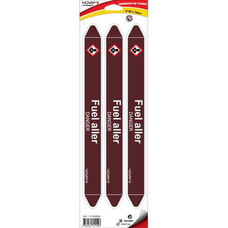 Planche de 3 marqueurs de tuyauterie 355 x 37 mm pour Ø 50 à 70 mm - Fuel aller - 4701196