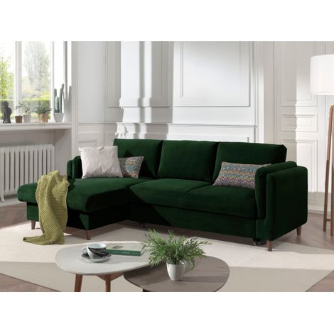Brooke – ecksofa rechts links – mit schlaffunktion und bettkasten – 4-sitzer – aus samt - grün
