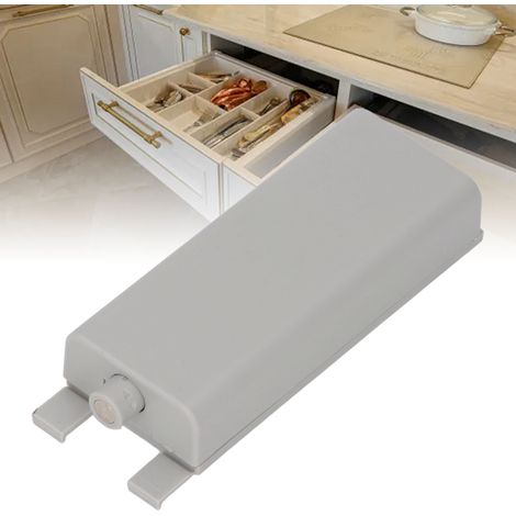 Puerta de armario electromagnética automática con función de cierre por presión, gris claro – Tipo: Cierre por presión, Material: Plástico, Dimensiones: 98 mm cerrada / 135 mm abierta, 97 g, incluye c (1/5)