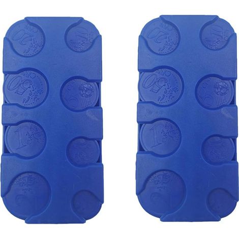 2 Pièces boîtes de rangement Organiseur pour monnaie, Idéales comme distributeur ou porte-monnaie trieur, avec 8 compartiments de 2 euros à 1 centime, monnayeur pour voiture et taxi (Bleu) (1/5)