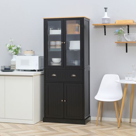 Buffet - HOMCOM - 4 portes dont 2 portes vitrées et 1 tiroir étagères réglables - MDF - 76x40x182.5cm - noir