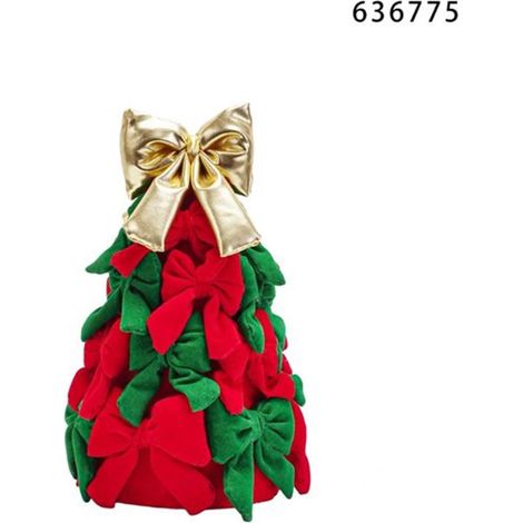 TRADE SHOP - Albero Di Natale Di Fiocchi Da 22cm Con Fiocco Dorato Addobbo Decorazione Natalizia Feste - Rosso e verde (1/2)