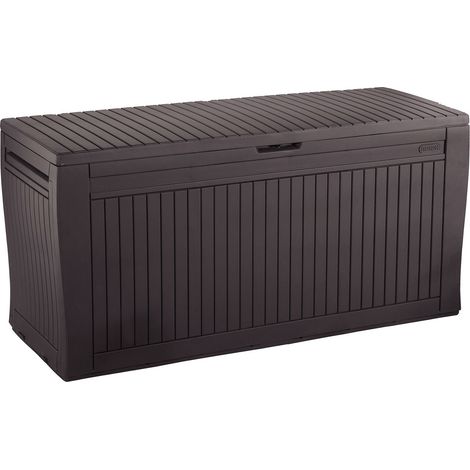 Dmora - Cassapanca outdoor Gatineau, Baule da giardino, Contenitore da esterno, Panchina contenitore da esterno, 117x45 h57 cm, Marrone