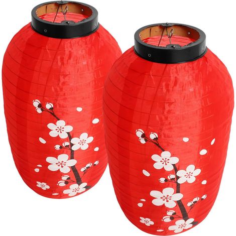 Lanternes Japonaises Traditionnelles en Tissu Rouge Lot de 2 Structure en Fil de Fer et Ambiance Chaleureuse Décoration Intérieure pour Fêtes (1/5)