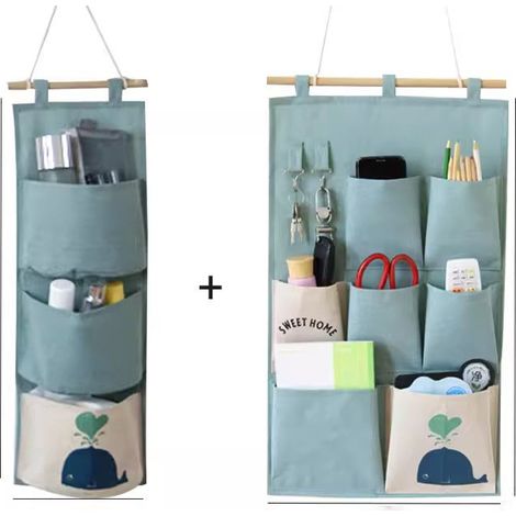 Sac de Rangement Mural 2 Styles en Tissu Organisateur en Lin avec Petites Poches pour Maison Bureau 2 pièces (1/5)