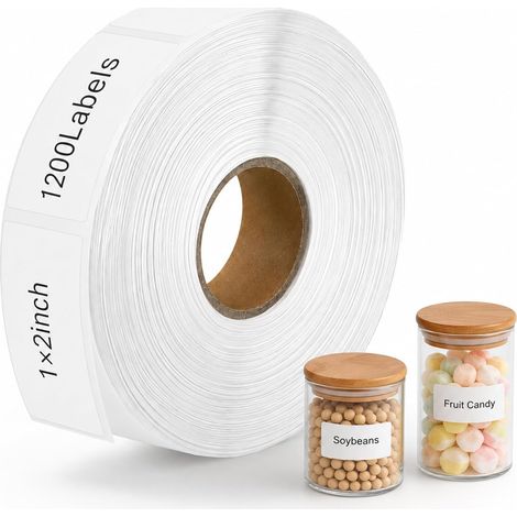 1200 Étiquettes Autocollantes, Autocollants avec Ligne de Déchirure Amovibles, Étiquettes Adhésives pour Pots à Confiture, Bocaux, Épices, Boîtes de Rangement et Contenants Alimentaire(25x50m