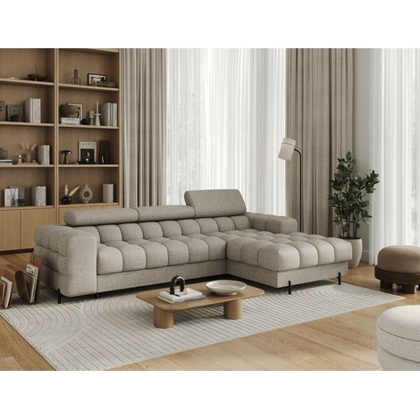 Ecksofa mit Schlaffunktion Sofa FERROL Stoff Coral Beige Ottomane Rechts (1/5)
