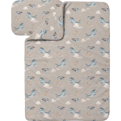 Waldin Ropa de Cama Bambú Bebé sin Funda, Edredón y Almohada 90x120 cm, Ballenas Beige Oscuro