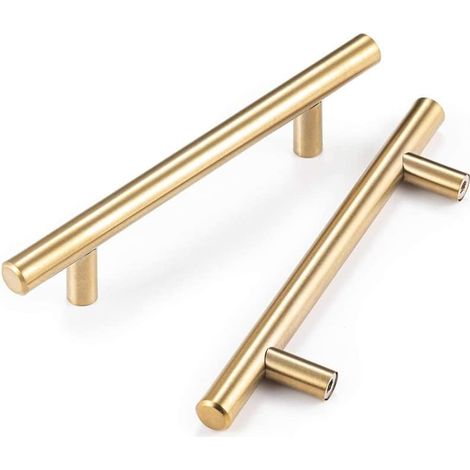 10 poignées de porte de placard en acier inoxydable doré, pour la cuisine, entraxe de 128 mm, poignée en T. (1/5)