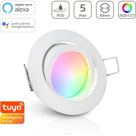 Einbauspot IP20 rund schwenkbar Bajonettverschluss - Farbe: Weiß - LED Leuchtmittel: GU10 5W RGB+CCT Smart Tuya (1/5)