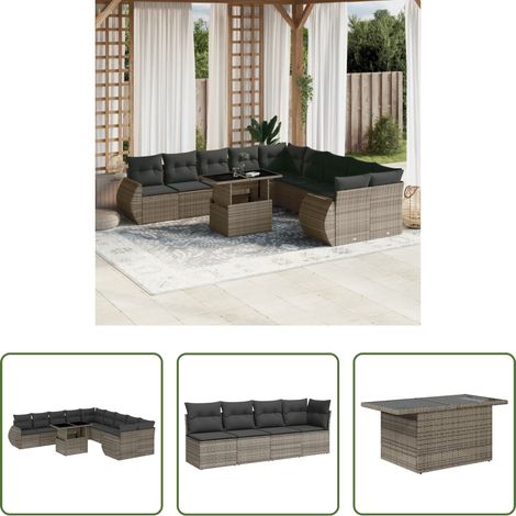 vidaXL Set de sofás de jardín 11 pzas y cojines ratán sintético gris (1/5)