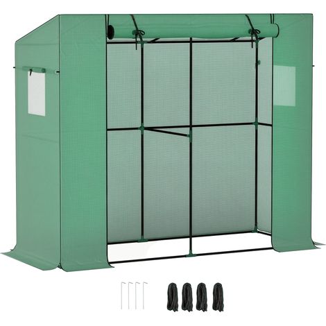 Mini-Anlehngewächshaus mit Rolltor und Netzfenstern, UV-beständig, für Blumen, Setzlinge, Pflanzen und Grünpflanzen