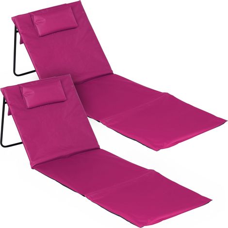 2er Set faltbare Strandliege in pink ca. 145 x 48 x 45 cm mit verstellbarer Rückenlehne, Kopfkissen und Tragegurt