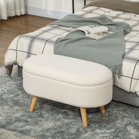 Sitzbank mit Stauraum und Deckel, Fußhocker für Flur, Wohnzimmer, Schlafzimmer, Holz, Stoffbezug, Weiß (1/5)