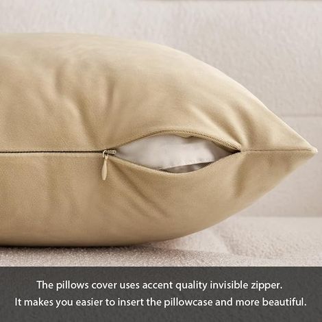 Lot de 2 Housses de Coussins en Velours Décoratif Canapé Taie d'oreiller Super Lisse Doux Decoration Maison Salon Chambre pour Canapé 2 Pièces 45X45CM Beige Foncé (1/5)