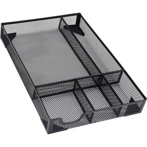 Organiseur de tiroir de bureau avec 5 séparateurs et patins antidérapants pour stylos, crayons et fournitures de bureau - Noir (1/5)