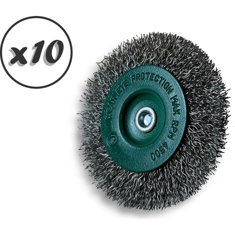 Brosse circulaire métallique sur tige Ø 75 mm Fil inox dur - Quantité x10 - Ø 75 mm - Ep. 8 mm - Inox dur
