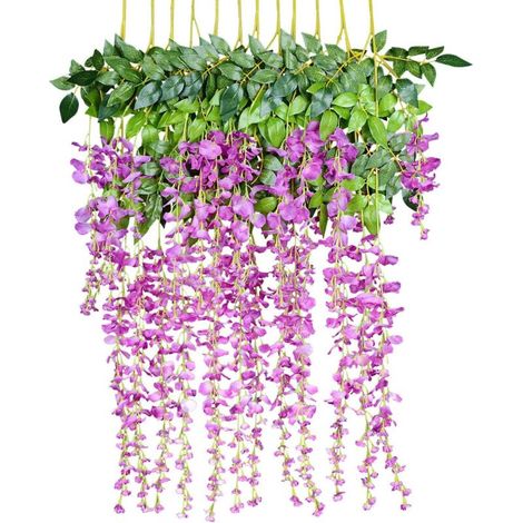Fiori artificiali, glicine artificiale, decorazione da parete, ogni stelo è lungo 110 cm, realizzato in seta, per matrimoni, casa, giardino, festa, 12 pezzi - fucsia -