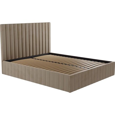 Lit coffre 160 x 200 cm avec tête de lit coutures verticales - Velours - Taupe - LARALI II de Pascal Morabito