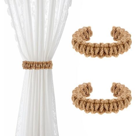 2 Pack Bohemian Country Style Braided Elastic Curtain Tiebacks, Elegant Burlap Curtain Tiebacks for Home Outdoor Bedroom Office (1/5)