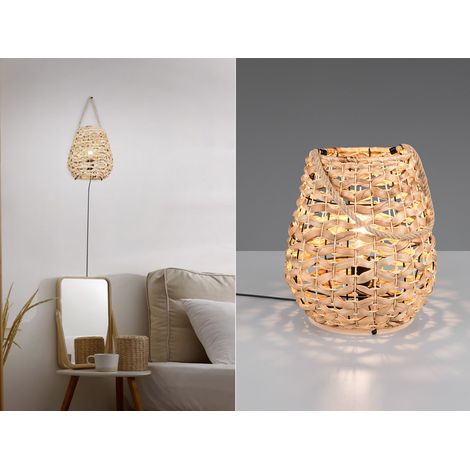 Große LED Tischleuchte mit Lampenschirm aus Wasserhyazinthe, Höhe 55cm (1/5)
