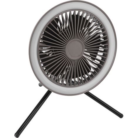 Ventilateur de camping lumineux avec 3 vitesses de ventilation, chargement USB 3,7 V 2 A, support inclus, gris. (1/5)