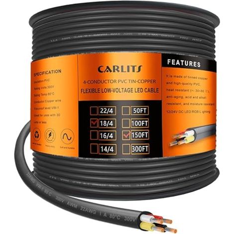 Fil Electrique 4 Conducteurs 4x0,8mm² Câble PVC Cordon D'alimentation Flexible pour Lampe LED (1/5)