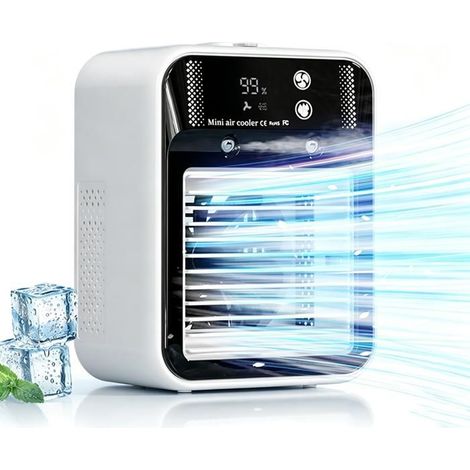 Mini Climatiseur portable, Climatiseur Mobile Silencieux, Ventilateur climatiseur rechargeable par USB, Compact et Puissant, Blanc (1/5)