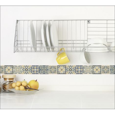 Autocollant adhésif décoratif 5 cm X 180 cm, carreau de ciment jeune et gris, listel pour murs et sols. (1/3)