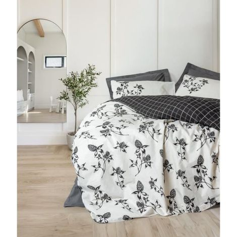 Bettwäsche - 1 Bettdeckenbezug 220 x 240 cm + 2 Kissenbezüge 60 x 60 cm - 100% verstärktes Baumwolle - Anthrazit