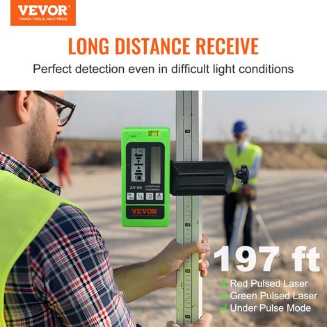 Récepteur Laser pour Niveau Laser Portée Travail 60 m Détecteur Laser Vert Faisceau Rouge pour Lasers Ligne Pulsée Signal Sonore Ré… (1/5)