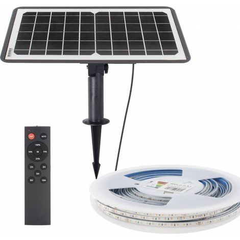 Kit Solar de Tira Led 3.2V-12AH, 180º, IP65, 10 metros, Blanco cálido (1/4)