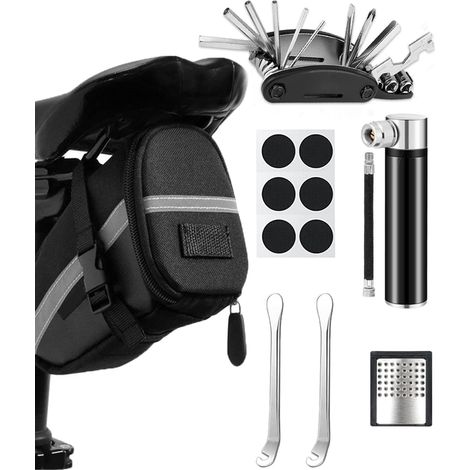 JSSEVN - 16-in-1 Multitool Bicycle Repair Tool Set, Foldable Multifunctional MTB Tire Repair Kit with Saddle Bag (1/5)