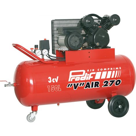 Prodif – Compresseur 150L 3CV 9 bar – Débit 347L/min – Moteur à courroie – Réservoir 150L pour usage intensif (1/2)