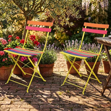 2 sedie da giardino pieghevoli colorate in ferro battuto, ripiegabili, H 77,5 cm (1/5)
