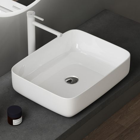 doporro® lavabo sobre encimera lavabo de cerámica 500x400x135 mm lavabo blanco brillante de invitados lavabo de mano Brüssel106