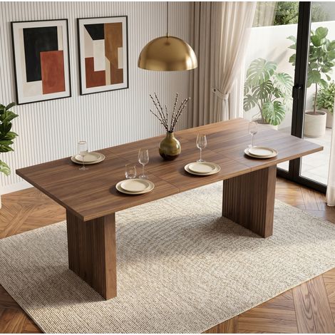 Tavolo da pranzo allungabile 140/200x90 cm in MDF noce, 6-8 persone - CHICFURN (1/5)