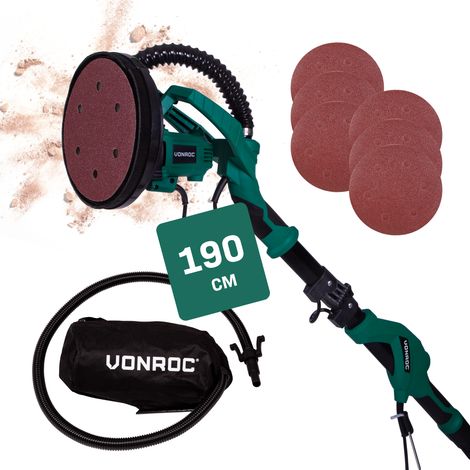 Vonroc – Ponceuse girafe 1050W pour murs et plafonds – Bras télescopique 4m – Vitesse réglable 600-2600 tr/min – Diamètre 215mm – DS502AC (1/8)