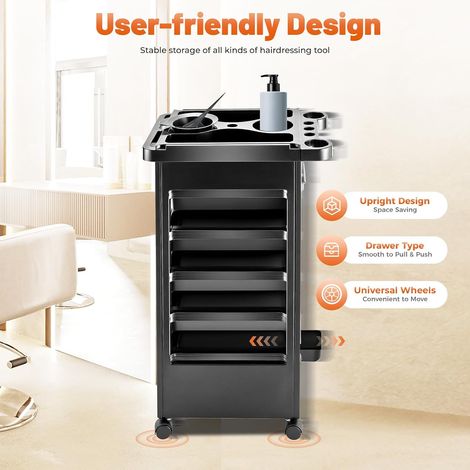 5-Layer Hairdressing Trolley on Wheels, Salon Trolley with Drawers & Classified Top Tray& Hair Dryer Holder, Beauty Storage Trolley Hairdresser Trolley for Spa, Salon & Home Use
