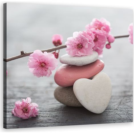 Image sur toile, Pierre Coeur Zen Fleur de Cerisier - 30x30 (1/5)