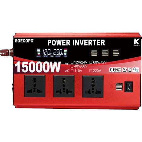 Onduleur, capacité de charge de 1200W, plusieurs prises et ports USB, 12V 24V À 220V 50Hz (1/2)